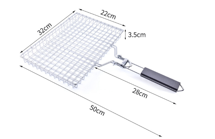 Mydays Outdoor Stainless Steel Non-stick Foldable Detachable Long Handle Rectangular Round Barbecue Grill Basket