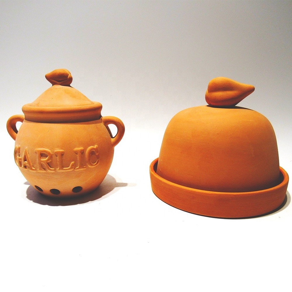 Terracotta Garlic Roaster Clay Garlic Keeper Ceramic Garlic Keeper Storage Jars With Lid for Kitchen Tableware Factory Wholesale