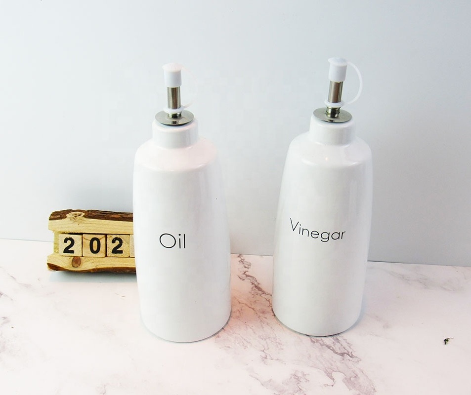 Wholesale Ceramic Olive Vinegar Bottles Kitchen Ceramic Oil Dispenser Dolomite Oil Bottle for Kitchenware