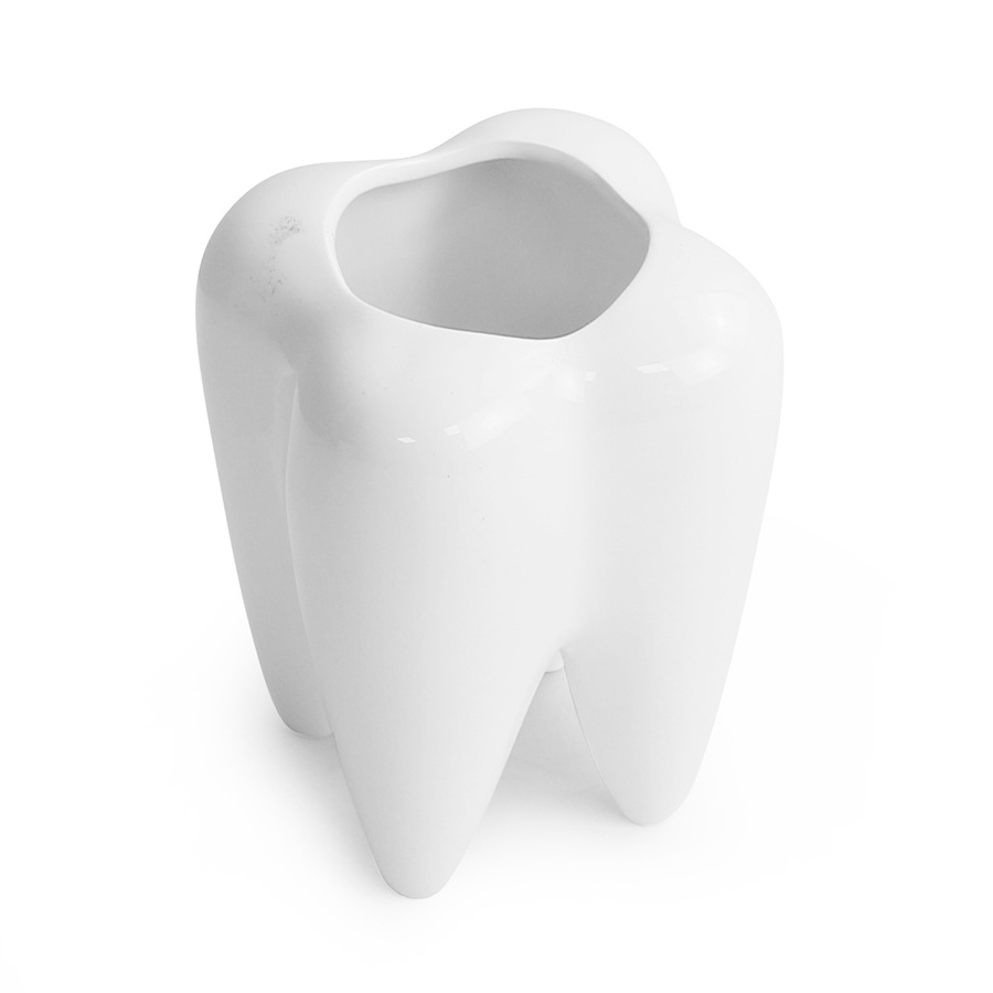 Creative Tooth Shaped Pen Pencil Holder Toothbrush Holder Ceramic Bonsai Pot Succulent Plant Pot Dentist Gift