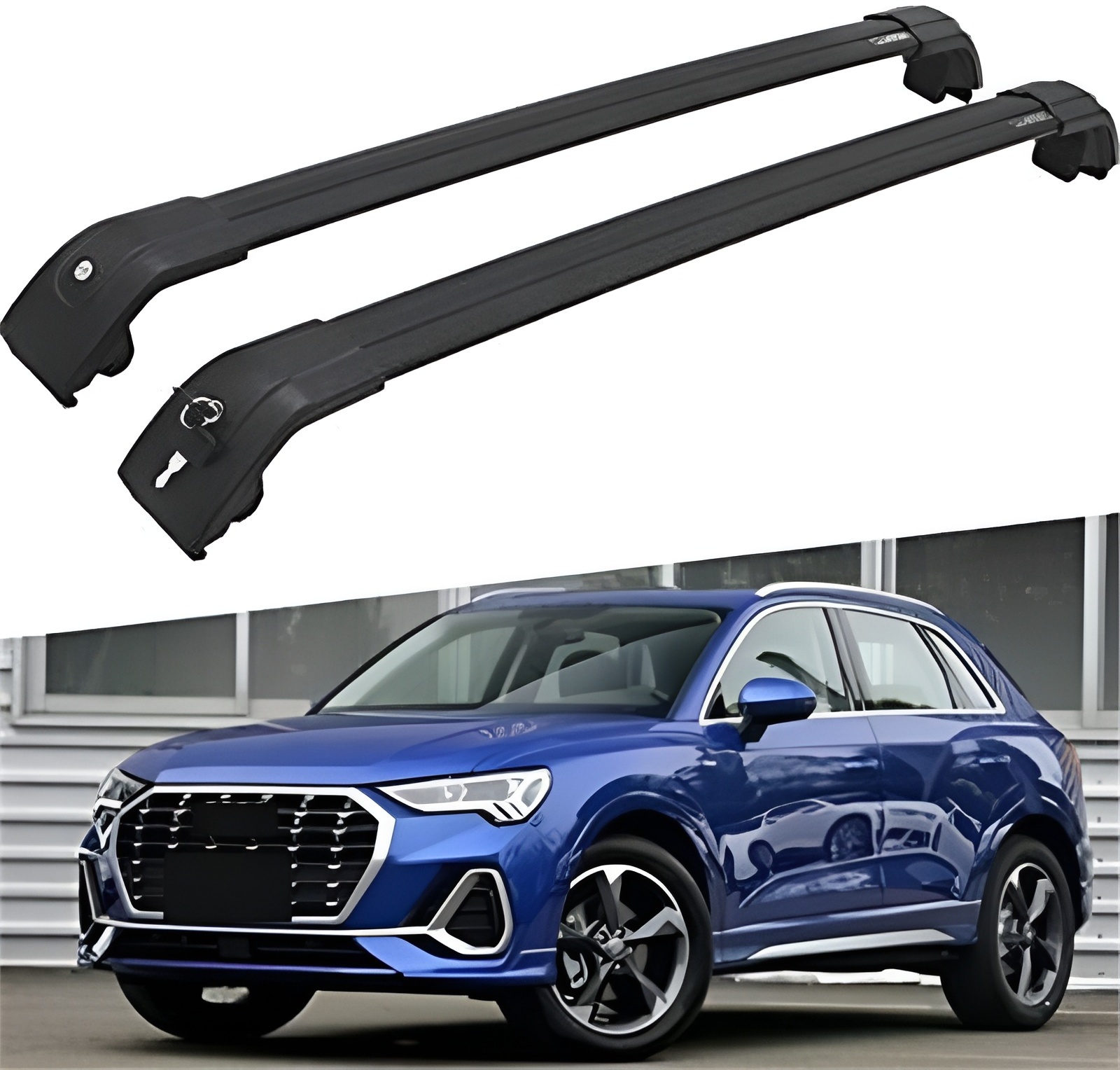 2Pcs Lockable Roof Rail Rack Cross Bars Crossbar Fits for Audi Q3 2019 2020 2021