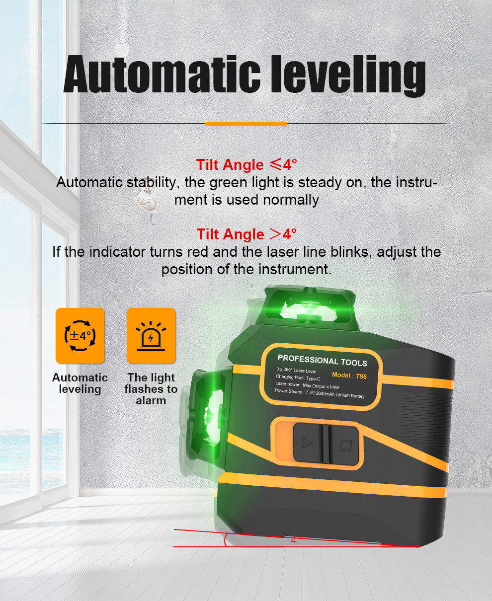 High Light 50mW Laser Self Level 12 Line Green 3d Mini Laser Level niveau laser 50mW