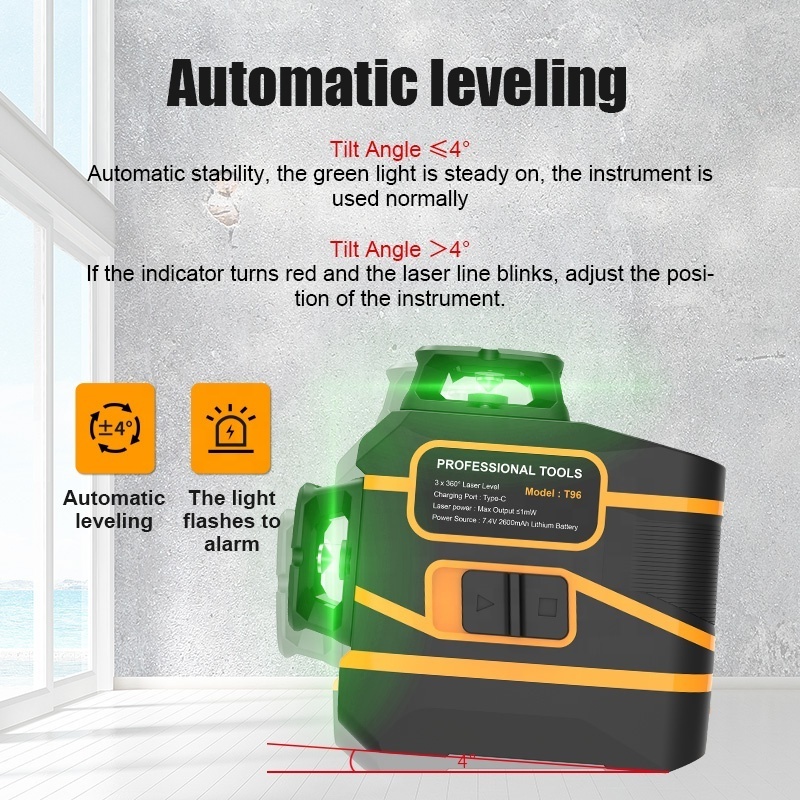 High Precision Rotating Laser Equipment Self Level Laser Verde 12 Line Green 3d Mini Laser Level