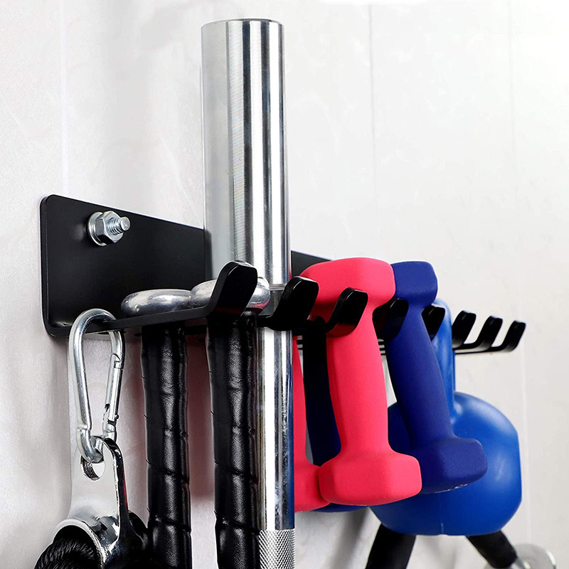 Gym Rack Organizer, Resistance Band Storage  Hooks for  Barbells, Row Handles, Bats or Tools