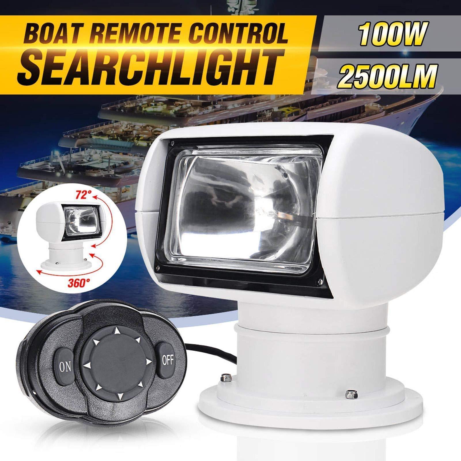 12V 100W 2500LM 360  Rotate Remote Control Marine Portable Halogen Search Light Boat Spotlight IP67