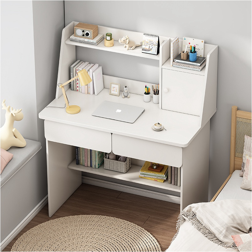 White Computer Desk Wood Room Study Table with Shelf Bookshelf for Home Office Furniture