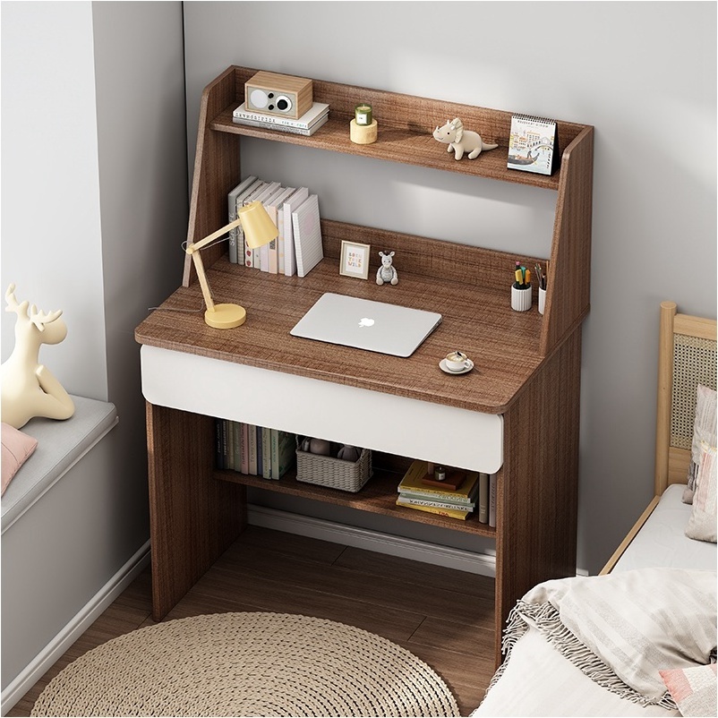 White Computer Desk Wood Room Study Table with Shelf Bookshelf for Home Office Furniture