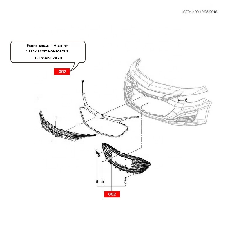 84612479 auto parts body kits front bumper grille for 19 MALIBU XL Chevrolet