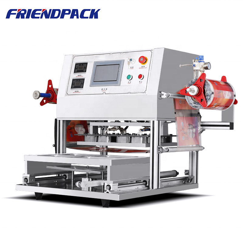 Food Processing Beverage Cup Sandwich Box Fruit Meat Container Packing Tabletop Automatic Pneumatic Tray Sealing Machine