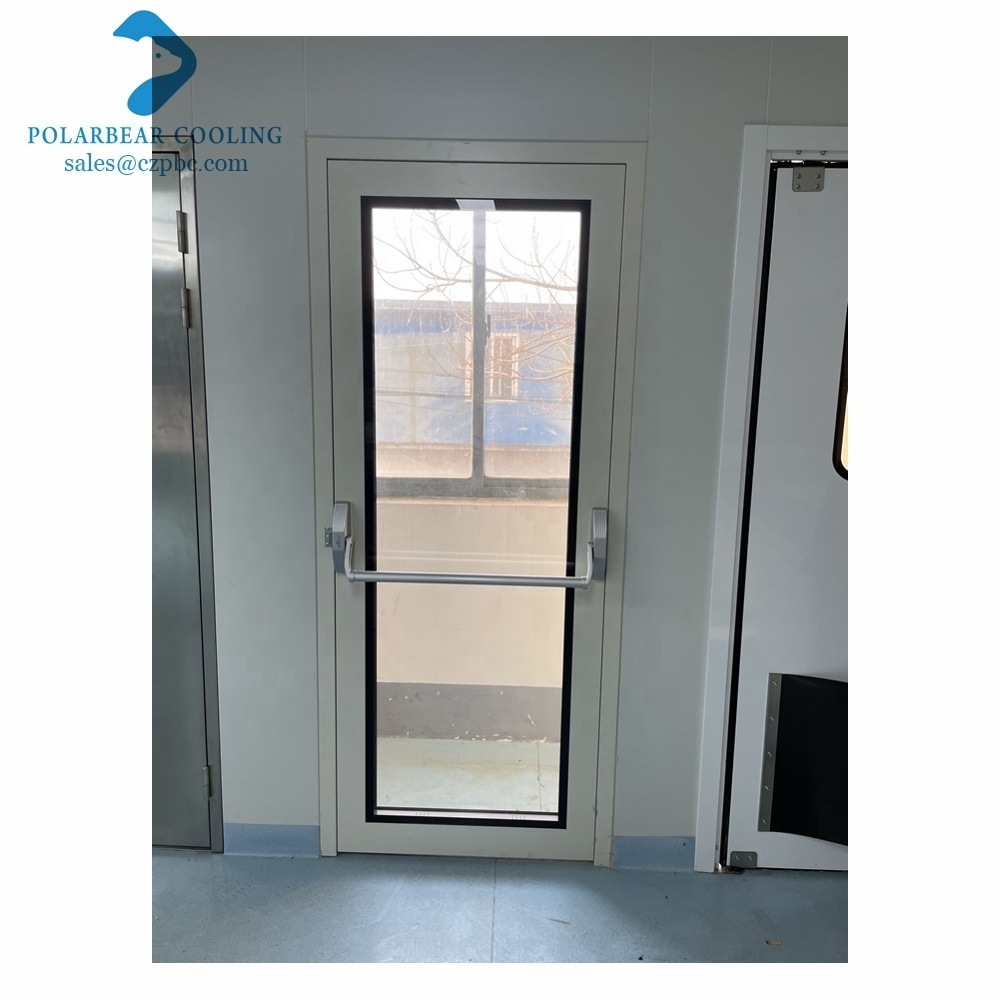 Low Price Single Leaf Steel Glass Door Clean Room Door with Panic Push Bar