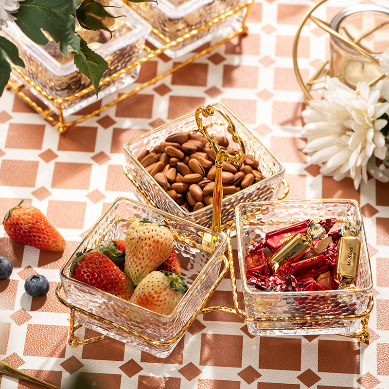 Nordic amber square glass dry fruit plate tray Hotel portable dessert bowl  restaurant nut plate tray sets