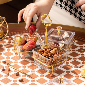 Nordic amber square glass dry fruit plate tray Hotel portable dessert bowl  restaurant nut plate tray sets