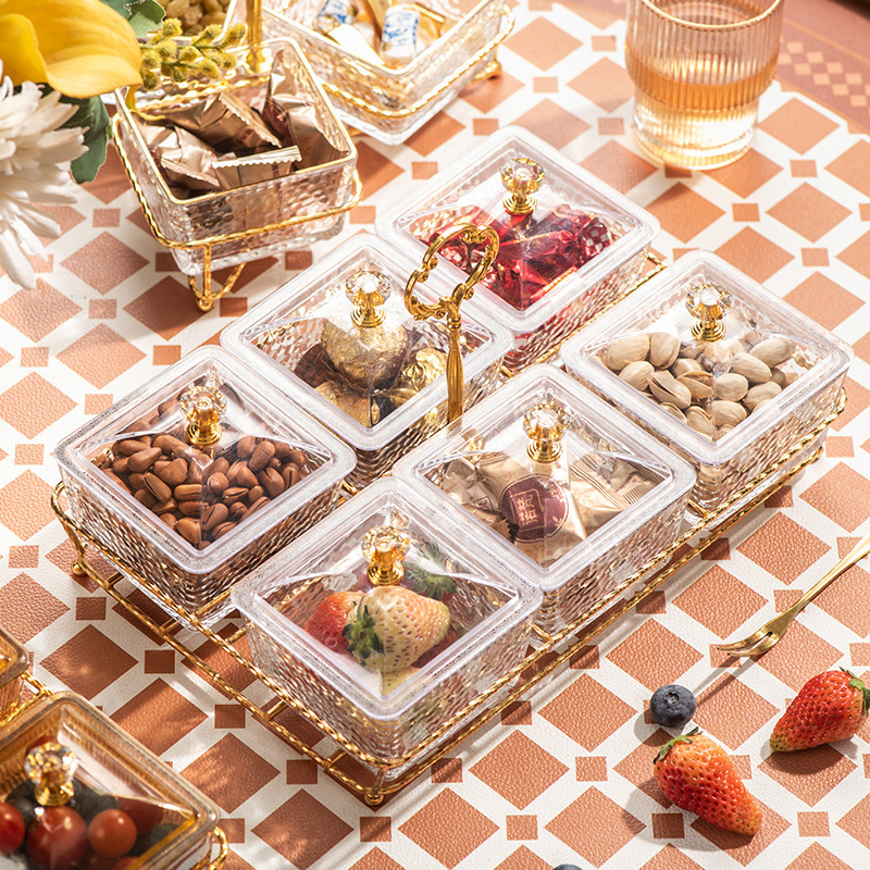 Nordic amber square glass dry fruit plate tray Hotel portable dessert bowl  restaurant nut plate tray sets