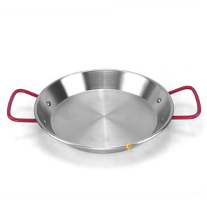 Wholesale kitchen durable stainless steel double handle frying pan Spanish seafood rice frying pan