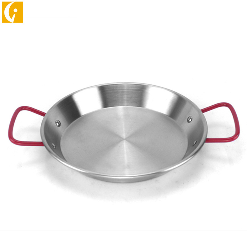 Wholesale kitchen durable stainless steel double handle frying pan Spanish seafood rice frying pan