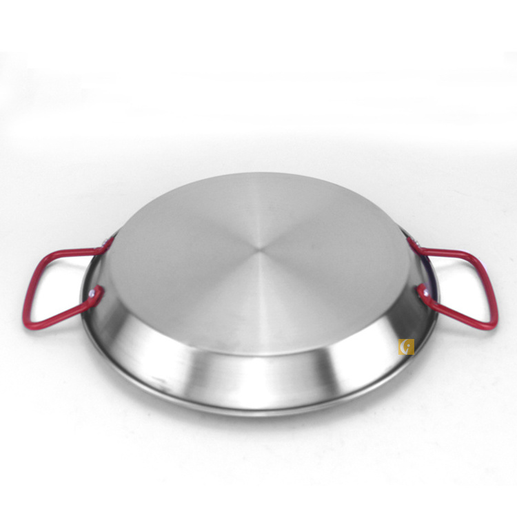 Wholesale kitchen durable stainless steel double handle frying pan Spanish seafood rice frying pan