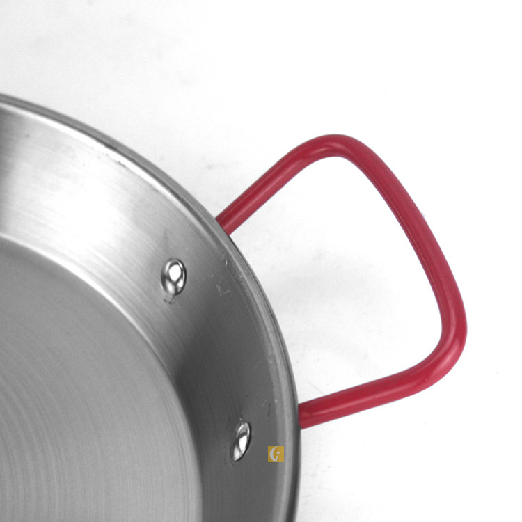 Wholesale kitchen durable stainless steel double handle frying pan Spanish seafood rice frying pan