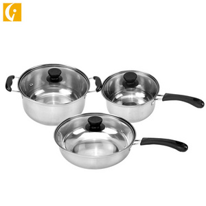 6pcs 410 Stainless steel Kitchen pot set Soup pot frying pan Combination milk boiling pot