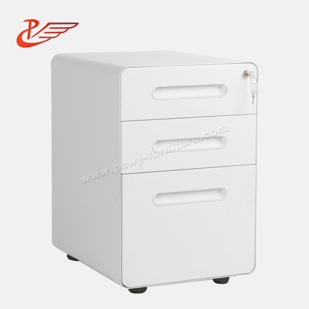 Office round edge handle filing cabinet 3 Drawers letter size vertical mobile steel file storage cabinet