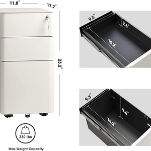 300mm  width  Amazon hot sales   3 drawer Steel Storage Cabinets vertical  Metal Mobile Pedestal With Wheels