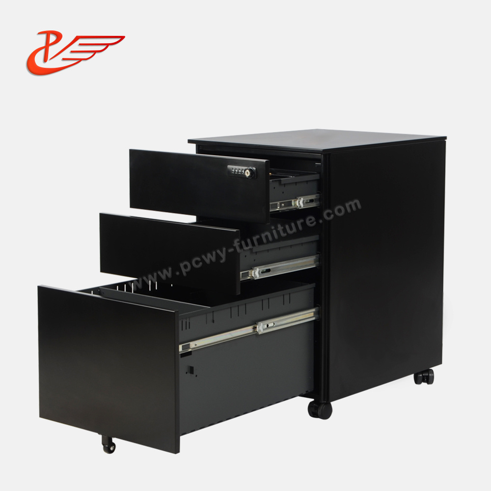 WT Mechanical locks pedestal cabinet lock three drawers five wheels and one pencil tray and hanging bar