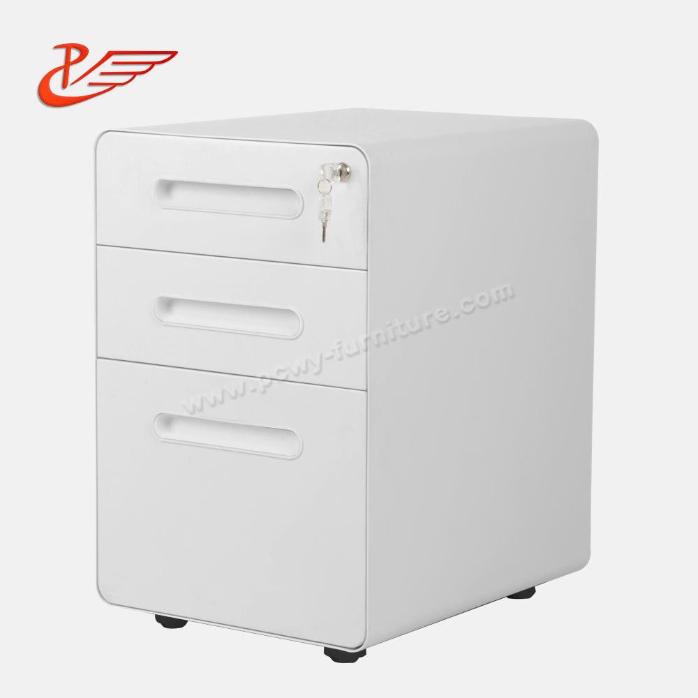 Office round edge handle filing cabinet 3 Drawers letter size vertical mobile steel file storage cabinet