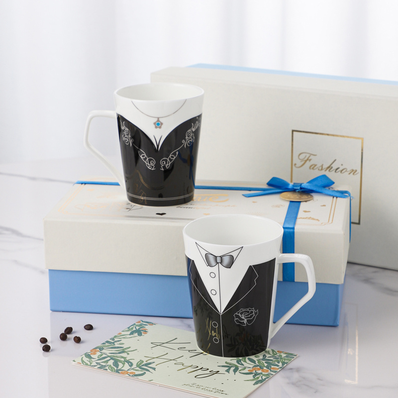 PITO Couple Mug Gift Set Bone China Anniversary Wedding Souvenirs Ceramic Cups Valentines Couple Coffee Mug Set Cups