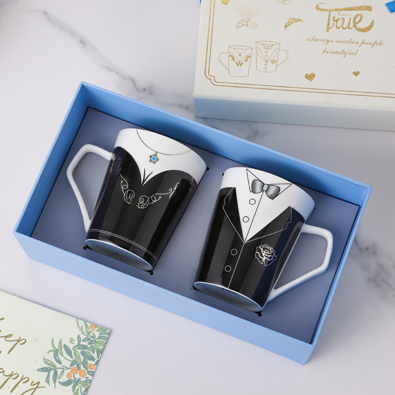 PITO Couple Mug Gift Set Bone China Anniversary Wedding Souvenirs Ceramic Cups Valentines Couple Coffee Mug Set Cups