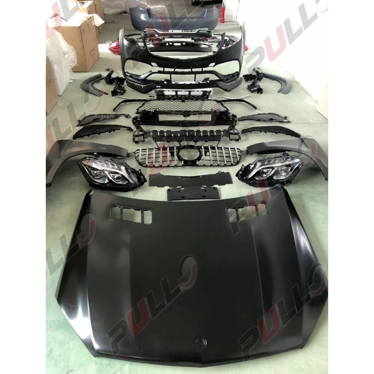 For Benz GL164 2006-2012 upgrade to GLS166 model body kit include front and rear bumper grille auto lamps hood fenders