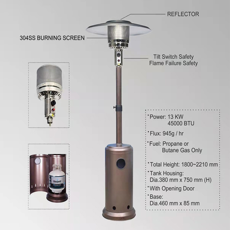 Outdoor waterproof tower type vertical windproof gas heater stainless steel courtyard commercial quartz glass tube heater