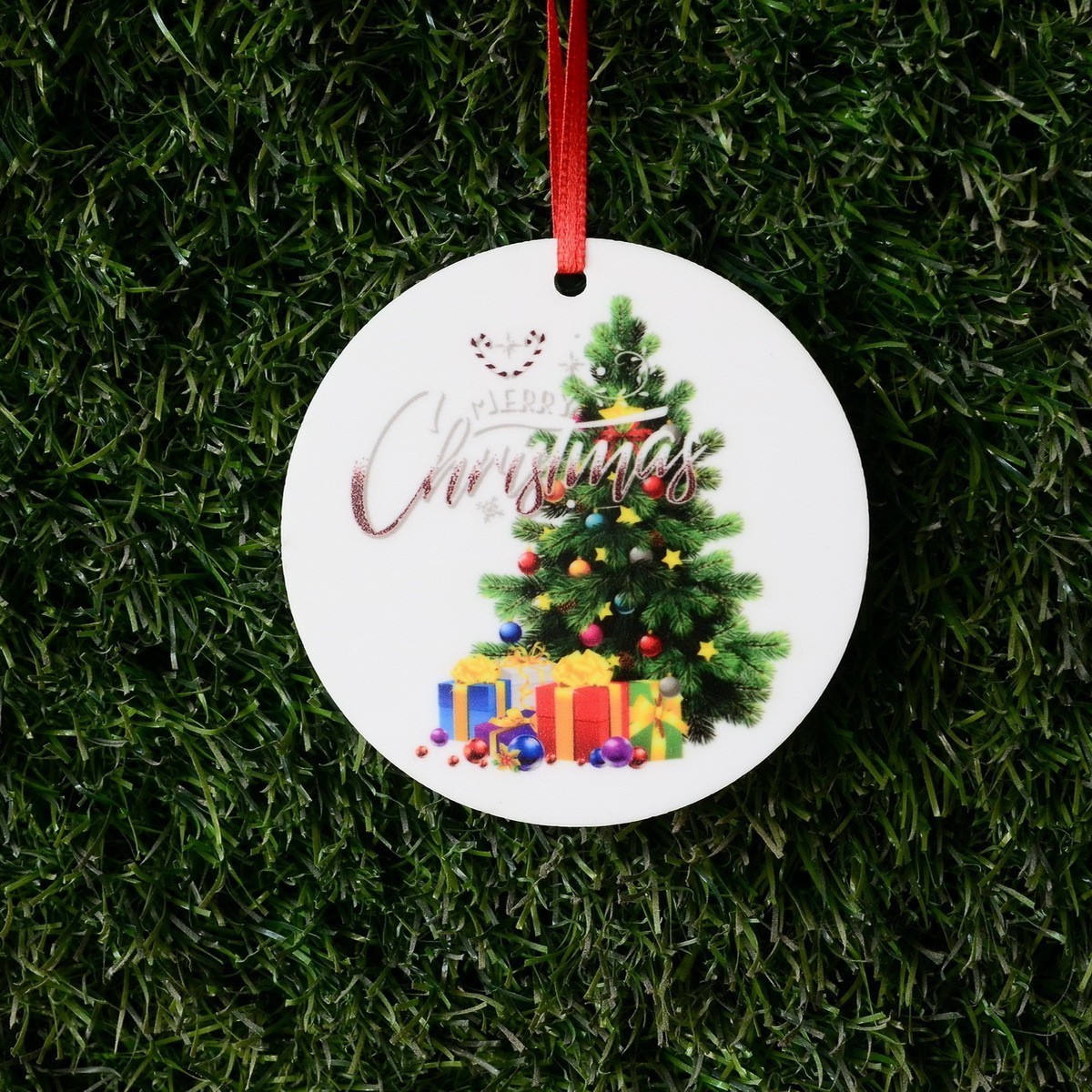 Christmas Festive Atmosphere Sublimation Blank Ceramic Flat Christmas Ornament