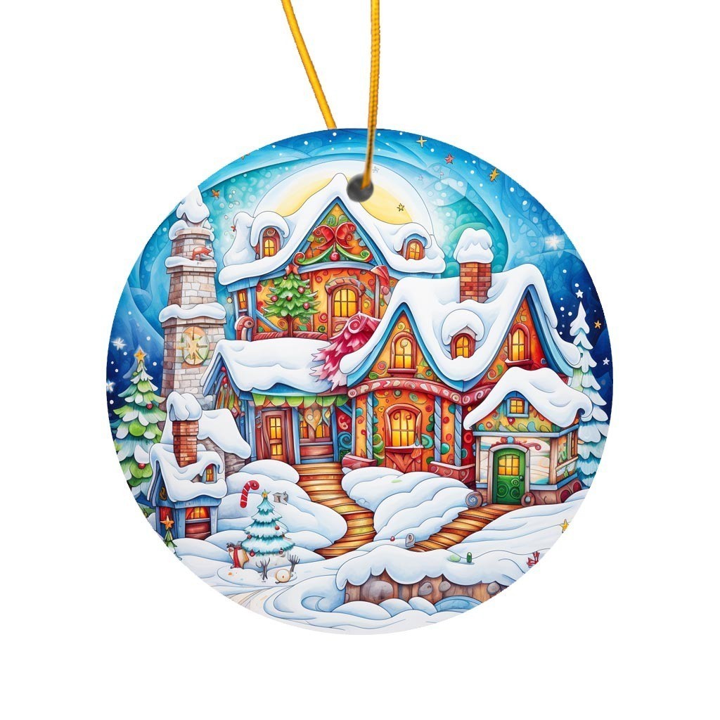 Christmas Festive Atmosphere Sublimation Blank Ceramic Flat Christmas Ornament