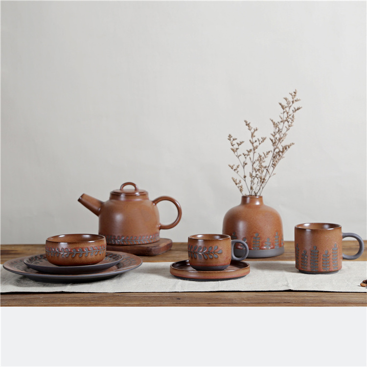 wholesale cheap custom vintage brown restaurant home used teaware japanese design ceramic tea pot