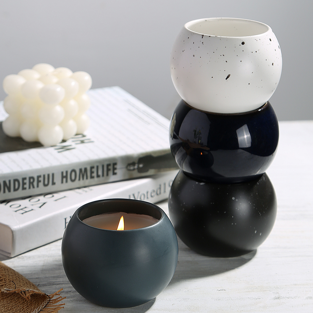 High quality office home decoration empty candle vessel bowl cheap ceramic candle jars in bulk