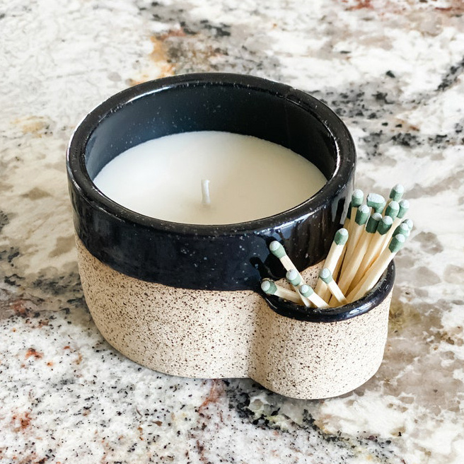 Modern ceramic home decoration gift craft cheap candle container matte frosted unique empty candle jars with match holder