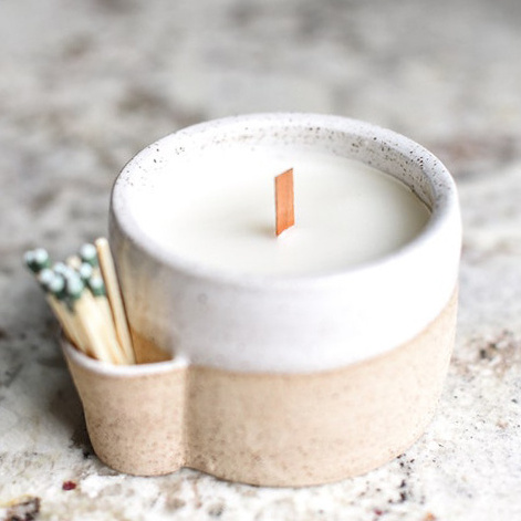 Modern ceramic home decoration gift craft cheap candle container matte frosted unique empty candle jars with match holder