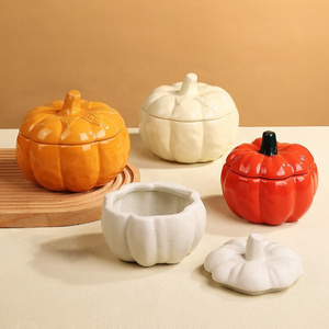 New design modern halloween decoration colorful candle vessels ceramic pumpkin candle jars with lid