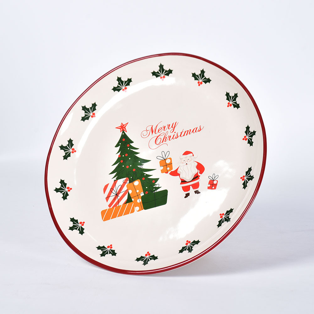 Ceramic Christmas tree Custom printed Ceramic flat white porcelain Cake Plate