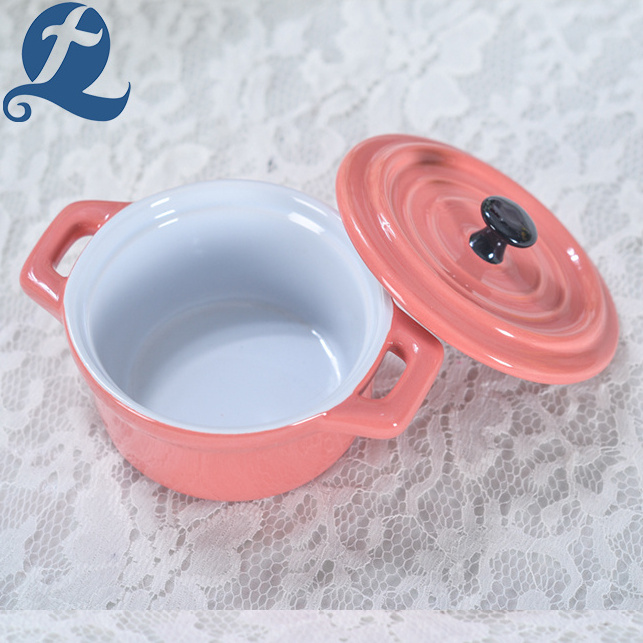 Made In China Pink Small Kitchen Casserole Ceramic Cooking Pot Set With Lid