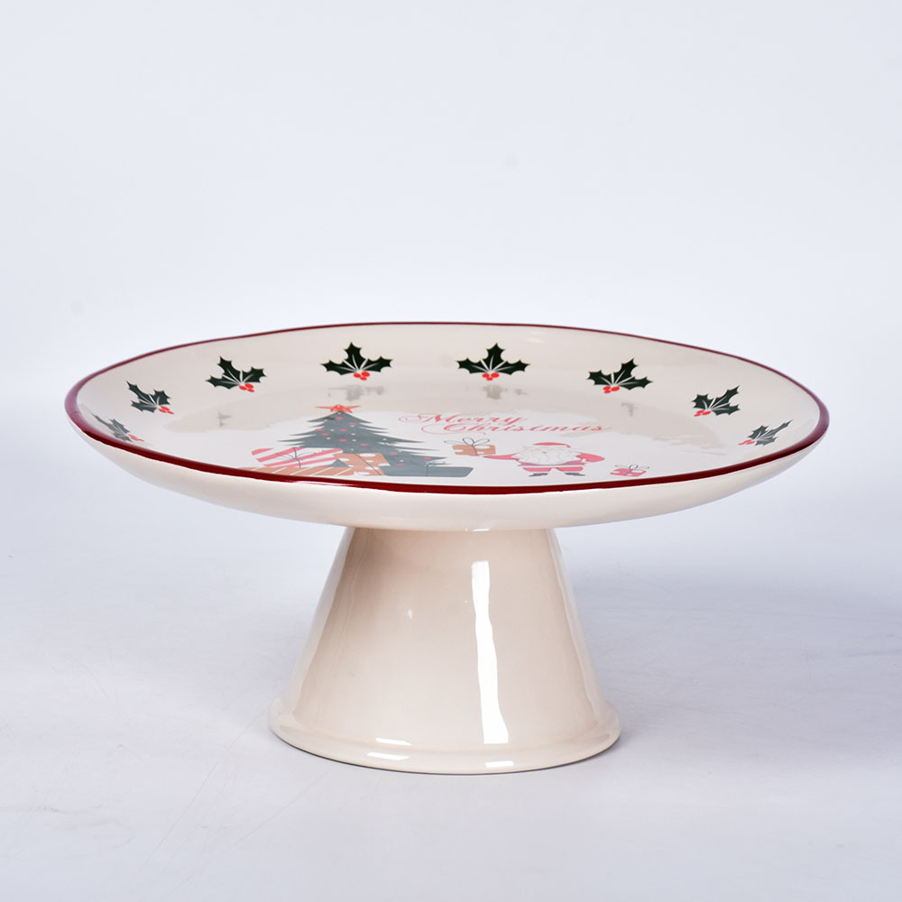 Ceramic Christmas tree Custom printed Ceramic flat white porcelain Cake Plate