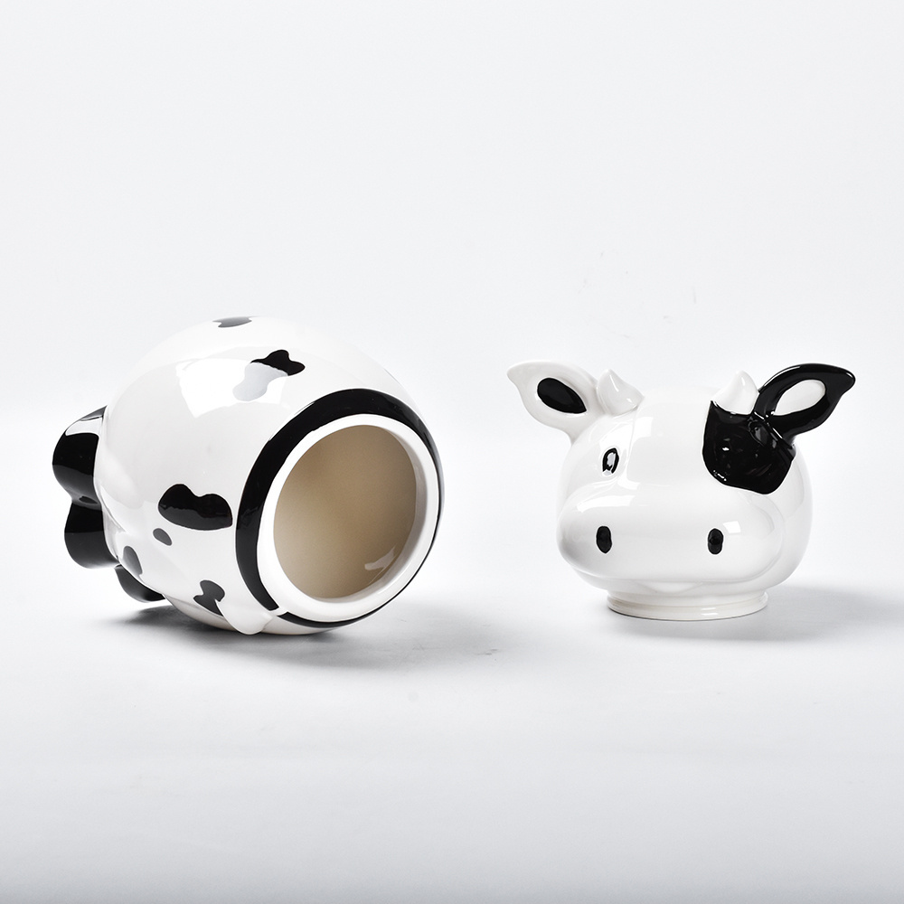 Cookie Jars Japanese Ceramic Cute Wholesale Animal Cow Shaped White Kitchen Food Storage Bottles & Jars Cover Multifunction