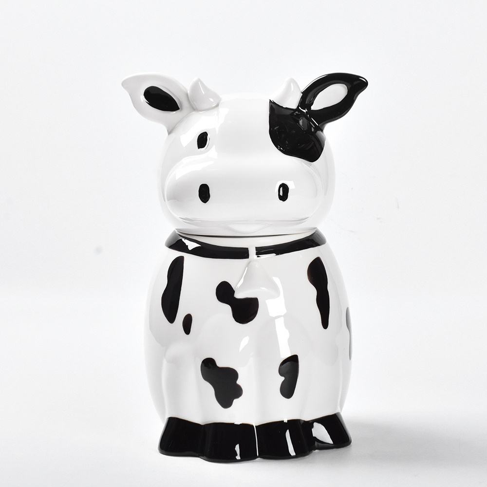 Cookie Jars Japanese Ceramic Cute Wholesale Animal Cow Shaped White Kitchen Food Storage Bottles & Jars Cover Multifunction