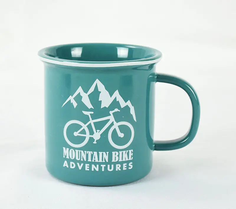 Wholesale custom logo printing 16oz ceramic enamel camping coffee cups mug with decal