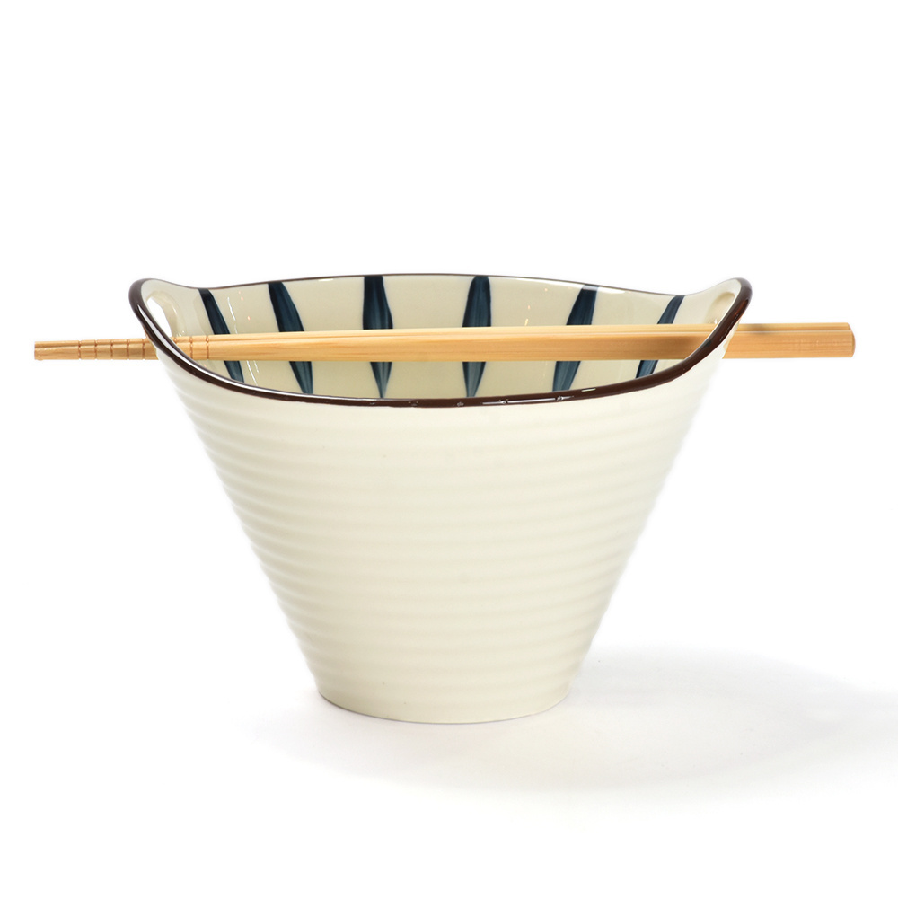 Japanese ramen instant noodles 6 inch round bowl ceramic noodle bowl with chopsticks