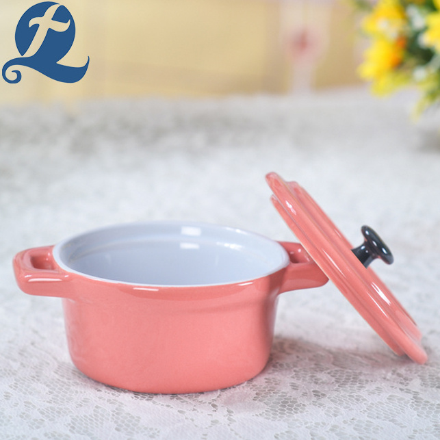 Made In China Pink Small Kitchen Casserole Ceramic Cooking Pot Set With Lid