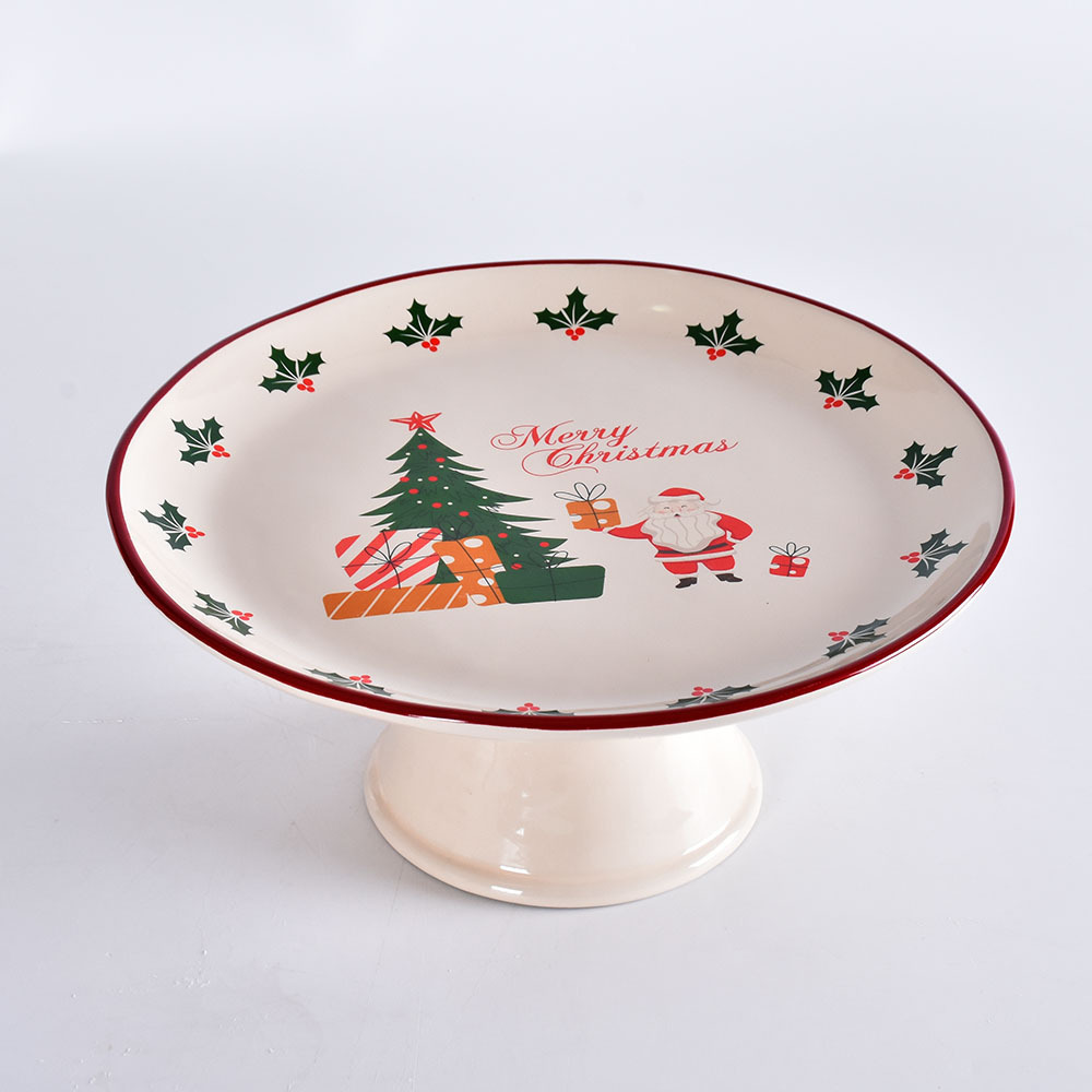 Ceramic Christmas tree Custom printed Ceramic flat white porcelain Cake Plate