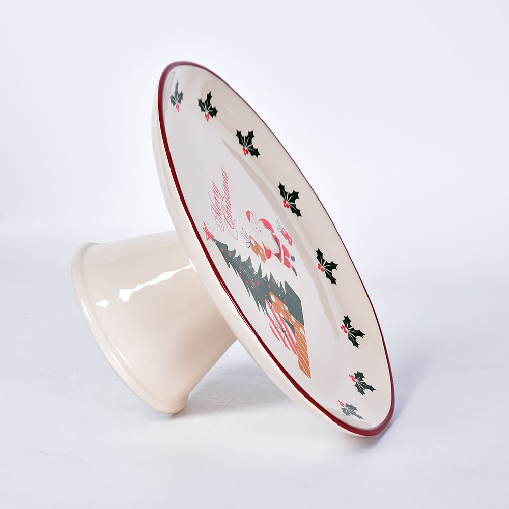 Ceramic Christmas tree Custom printed Ceramic flat white porcelain Cake Plate