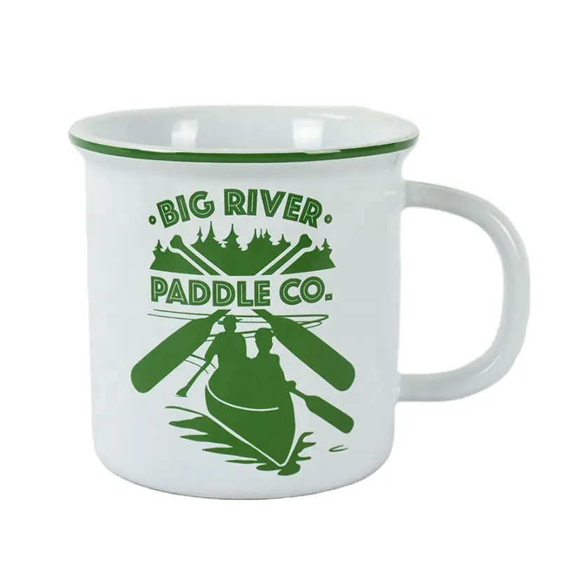 Wholesale custom logo printing 16oz ceramic enamel camping coffee cups mug with decal