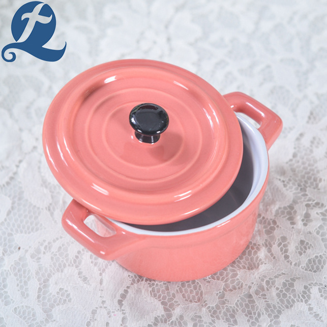 Made In China Pink Small Kitchen Casserole Ceramic Cooking Pot Set With Lid