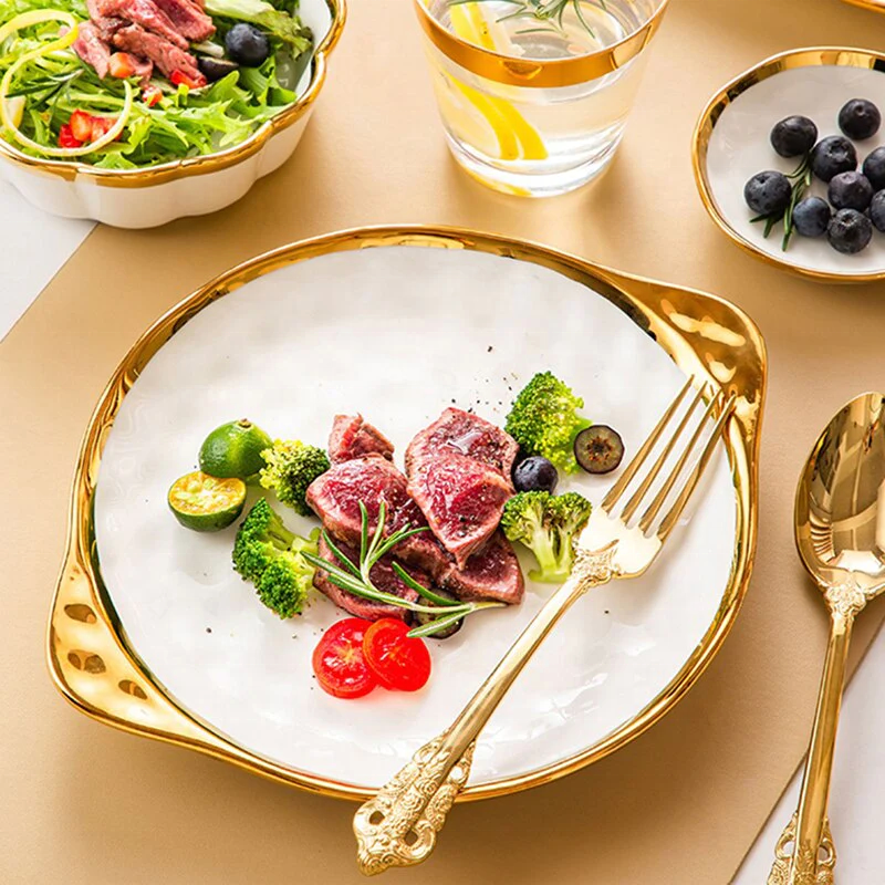 Nordic Style Luxury High Quality Ceramic Tableware Dishes and Plates Bowls Gold Rim Porcelain Dinner Set Ceramic Dinnerware Set